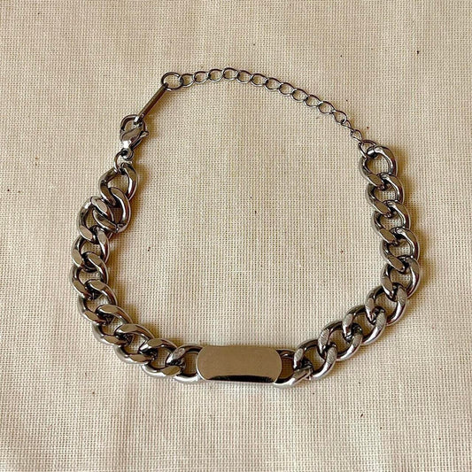 Silver Cuban Link Flat Bar Bracelet