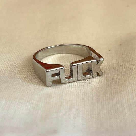 Silver Fuck Text Stainless Steel Ring