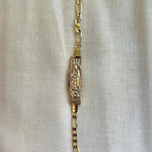 Virgin Mary Gold Figaro Link Bracelet