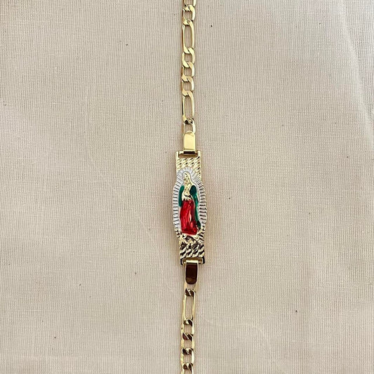 Virgin Mary Gold Figaro Link Bracelet