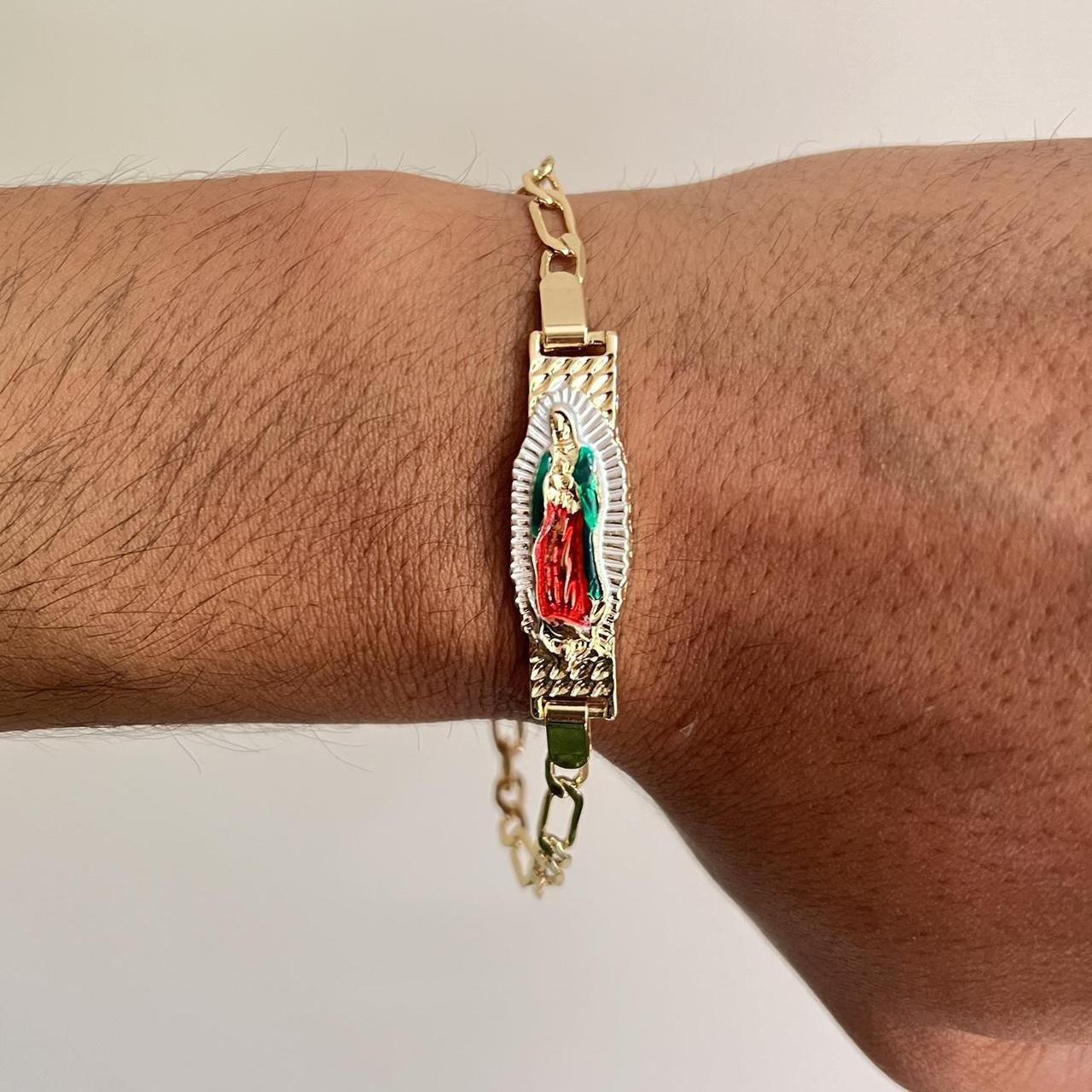 Virgin Mary Gold Figaro Link Bracelet