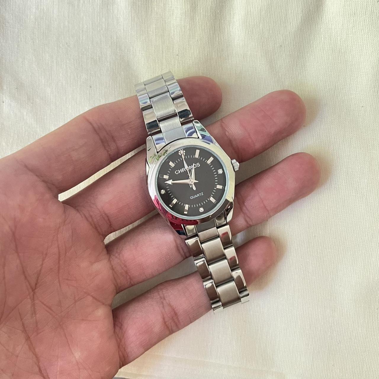 Silver stainless steel quartz luxury watch