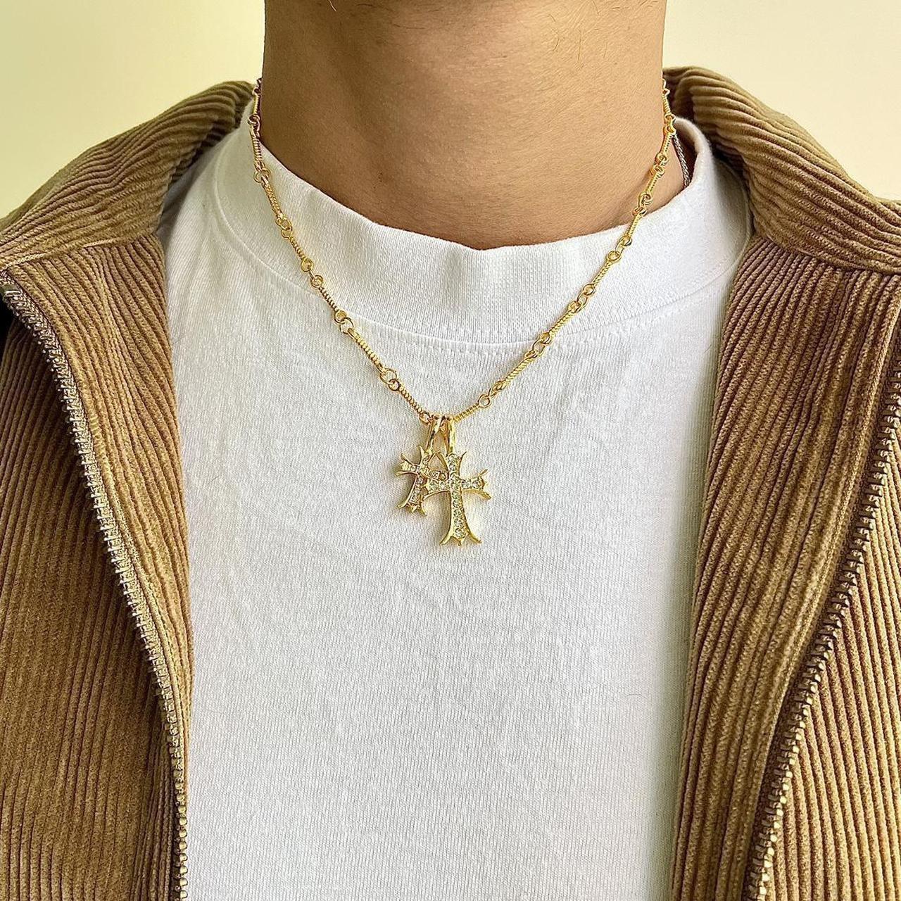 Gold Double Cross Pendant Necklace