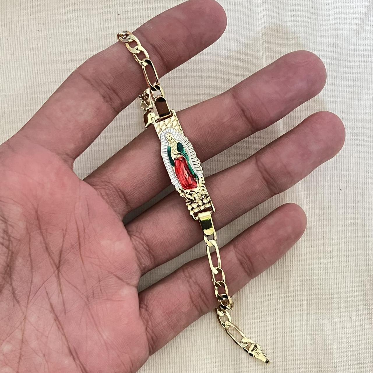 Virgin Mary Gold Figaro Link Bracelet